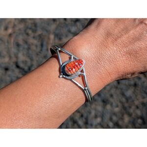 Bev Etsate Zuni Cuff Bracelet Spiny Oyster Corn Inlay Jewelry NA Size 6.5in**
